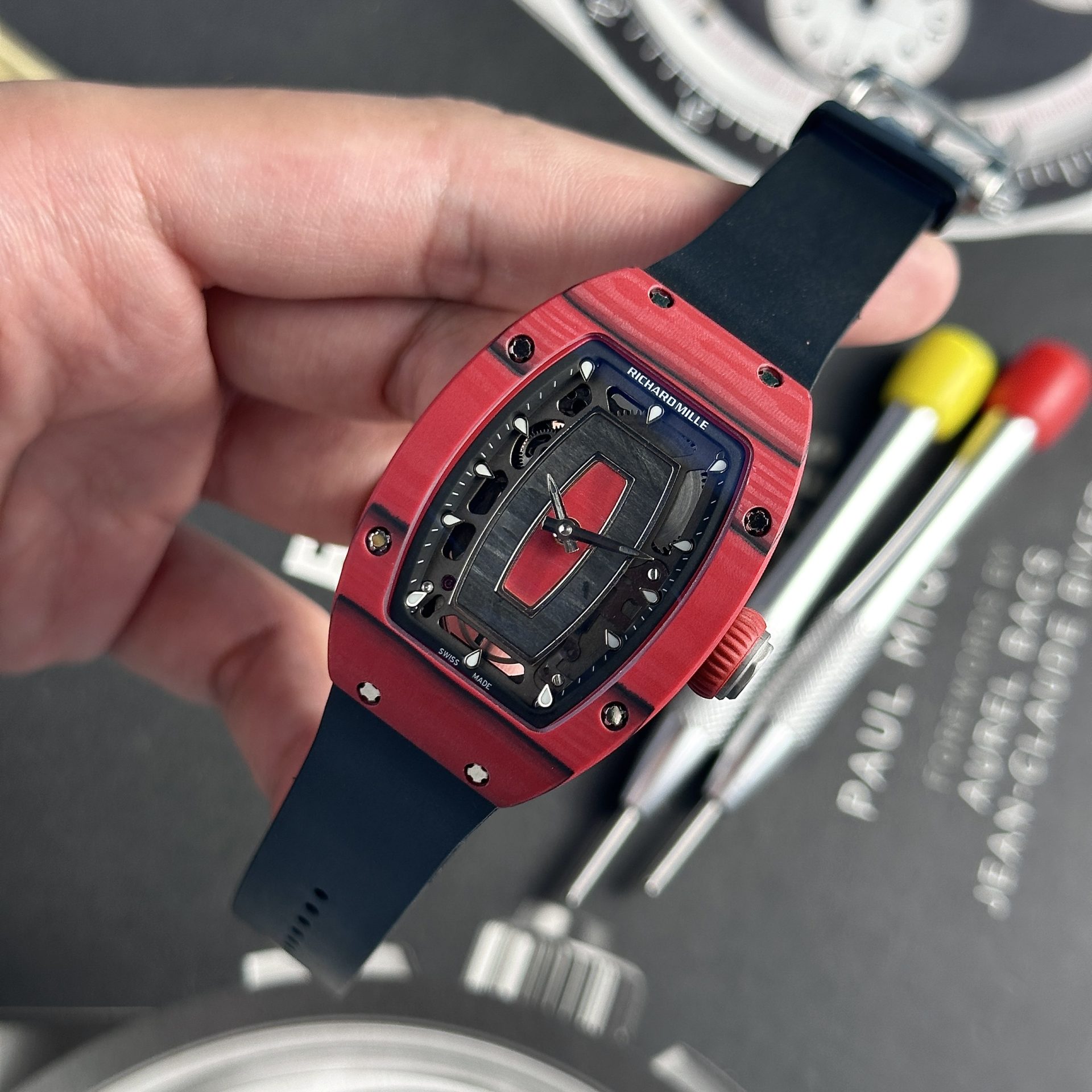 Richard Mille Replica Watches RM07-01 Red Carbon Rubber Strap 32x46mm - Soul Replicas