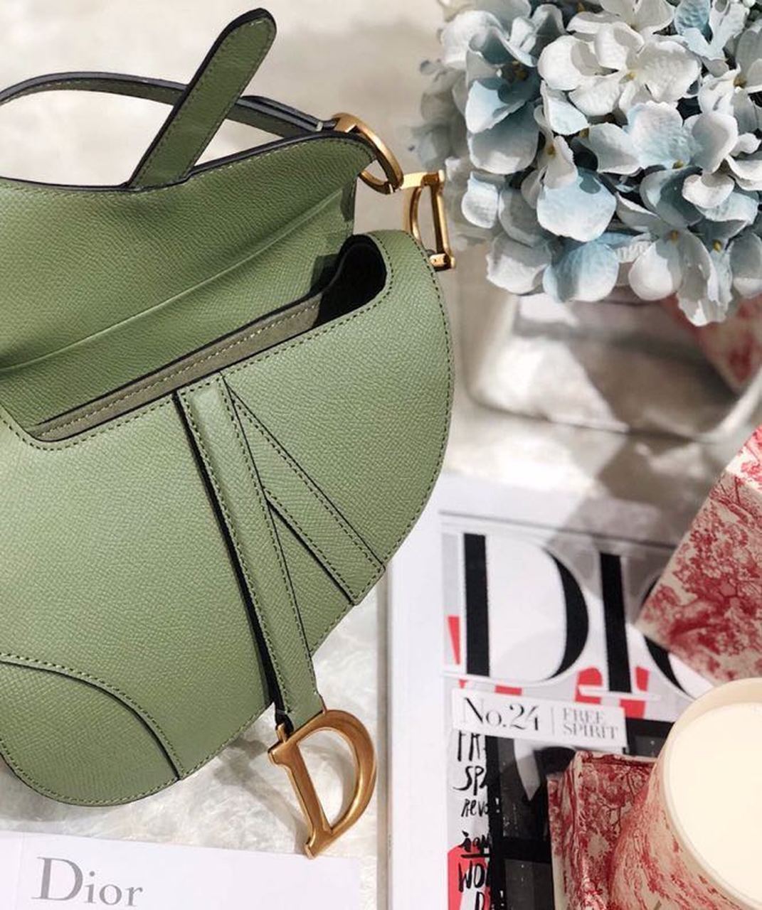 Christian Dior Saddle Bag Cedar Green Grained Canvas Spring For Women 20cm/8in CD - Soul Replicas