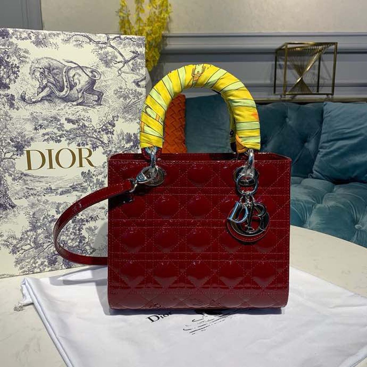 Christian Dior Medium Lady Dior Bag With Chain Silver Hardware Burgundy Women's Handbags 24cm/9in CD - Soul Replicas