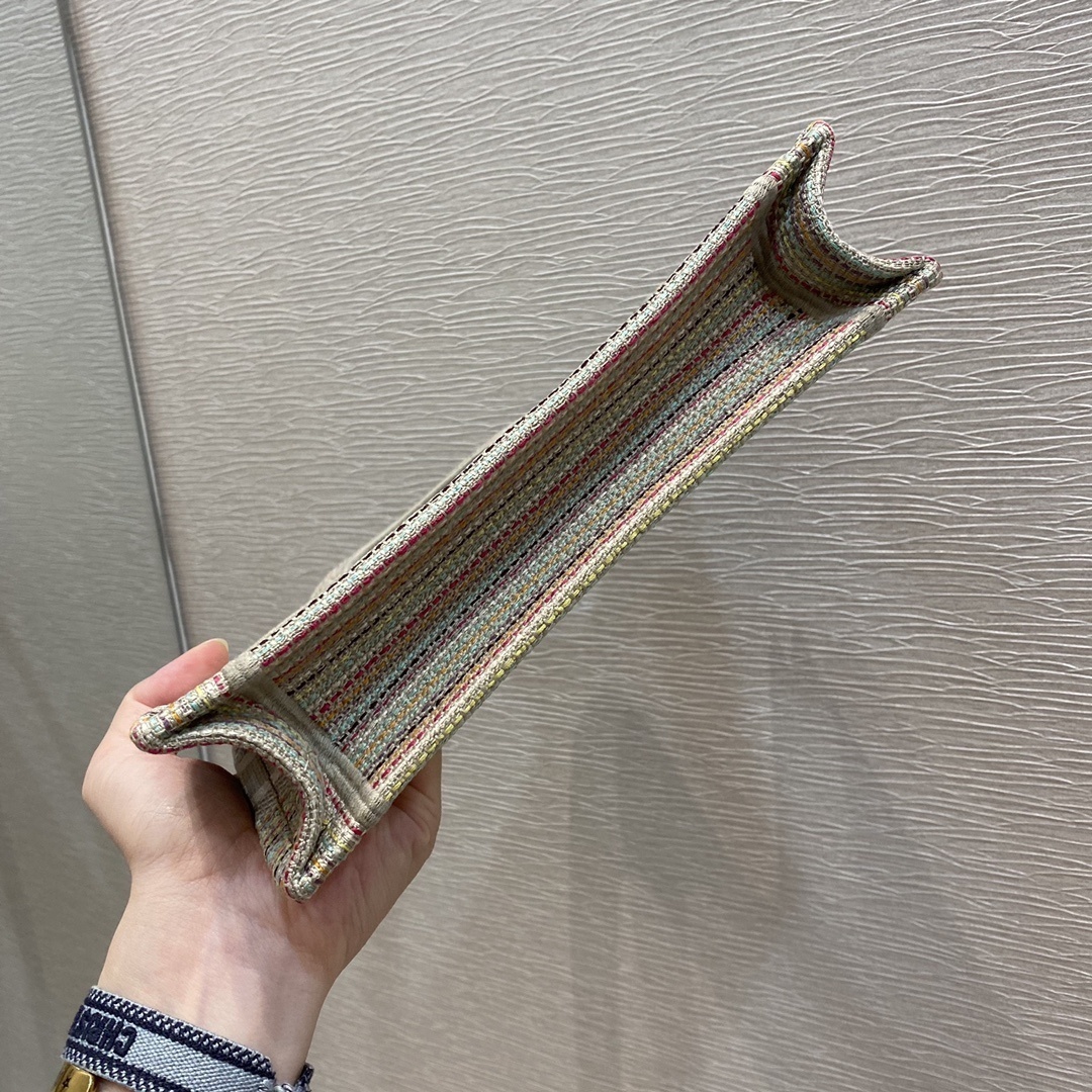 Christian Dior Small Dior Book Tote Bag Canvas Stripes Embroidery For Women 23cm/9in CD - Soul Replicas