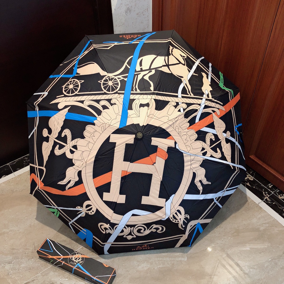 Hermes Pluie De H Folding Umbrella Black - Soul Replicas