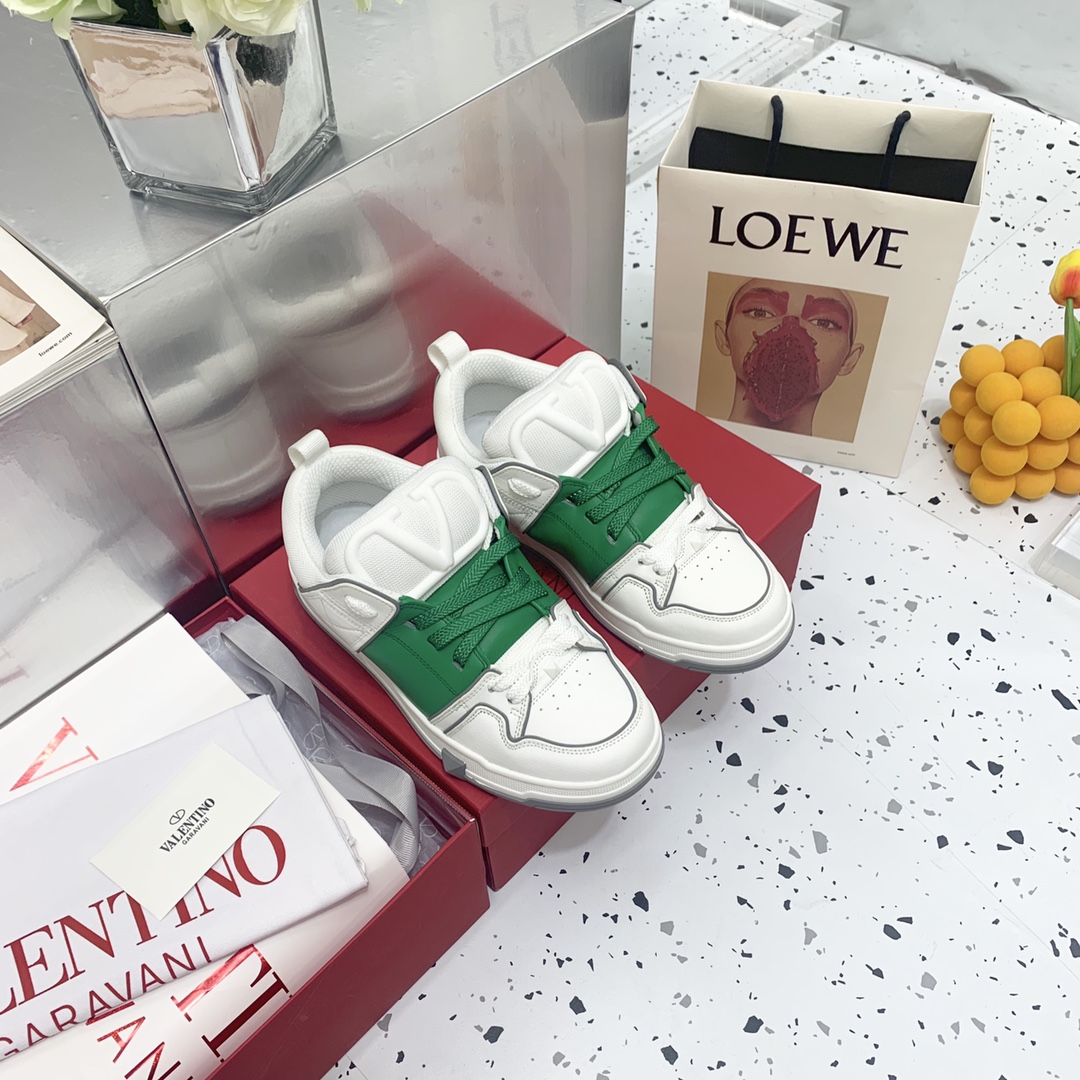 Valentino Garavani Open Skate Sneakers With Patent Band White Green For Women WS0FB1DXI - Soul Replicas