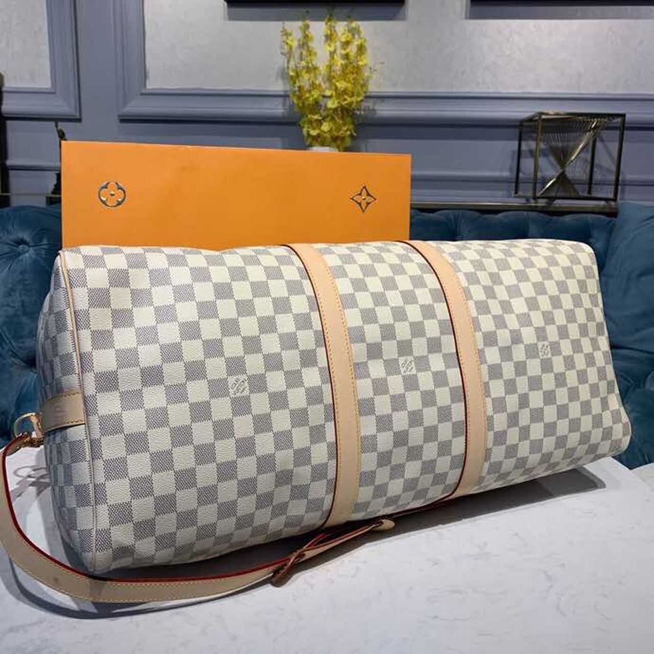 Louis Vuitton Keepall Bandouliere 55 Damier Azur Canvas For Women. Women-s Handbags. Travel Bags 21.7in/55cm LV N41429 - Soul Replicas