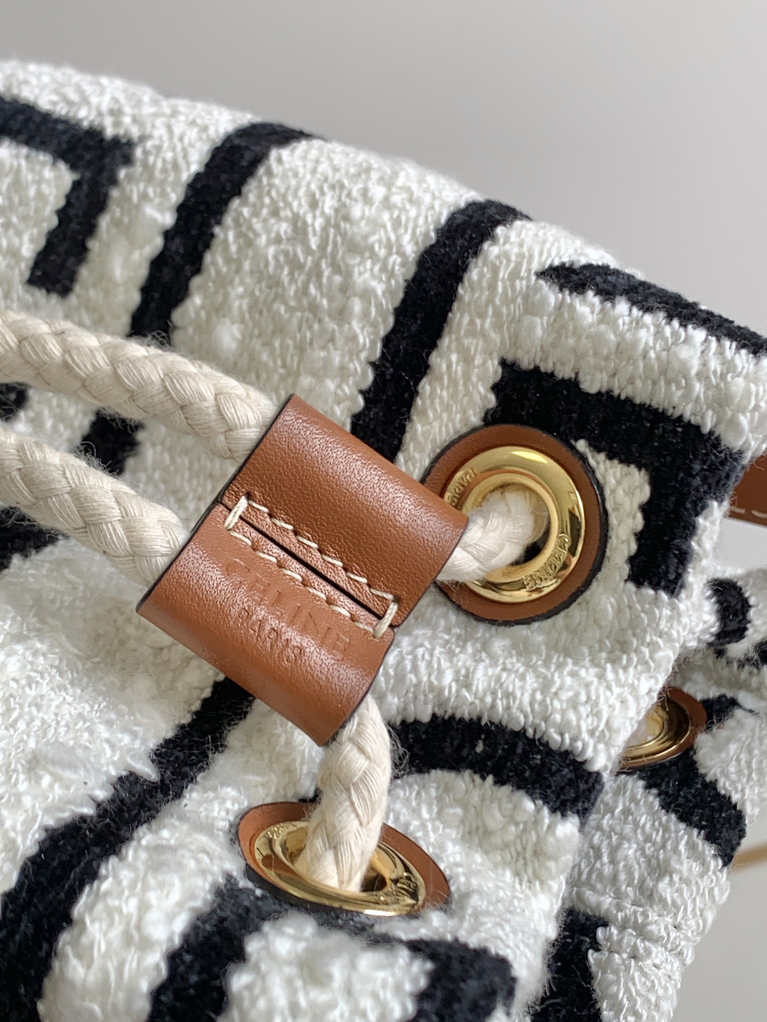 Celine Teen Drawstring In Textile With Celine All-Over White/Black For Women 7in/19cm - Soul Replicas