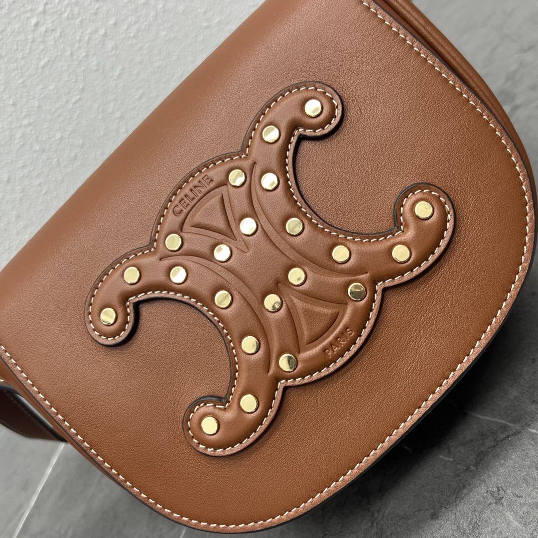 Celine Folco Cuir Triomphe With Studs Brown For Women 7in/19cm 198263DU9.04LU - Soul Replicas
