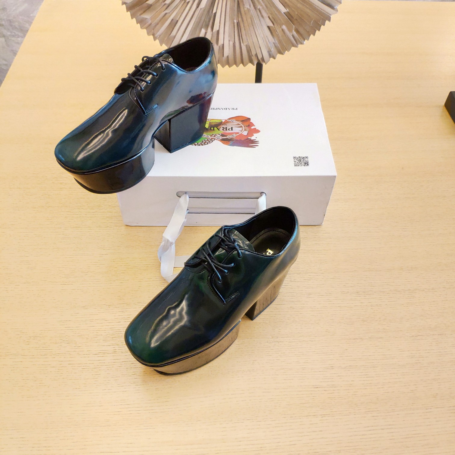 Prada Platform Lace-Ups Shoes Green For Women 2.75in/70mm Prada - Soul Replicas