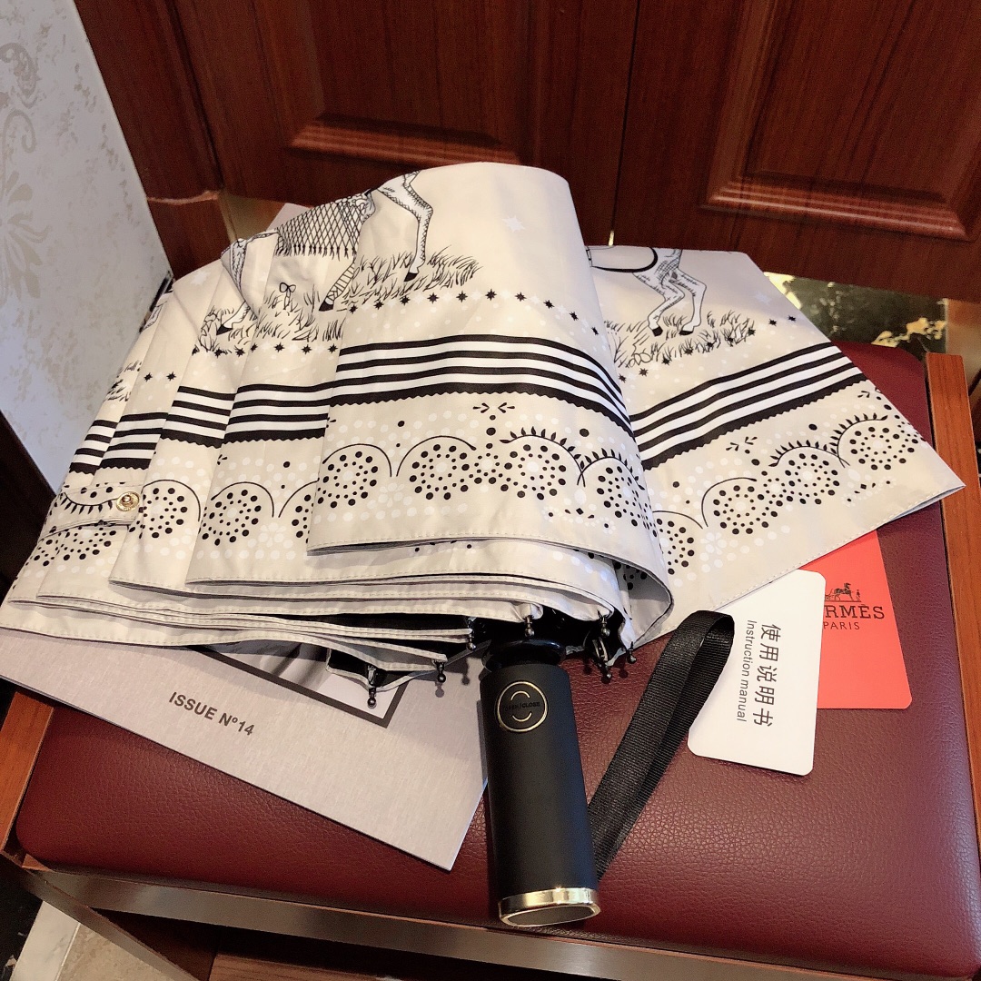 Hermes Pluie De H Folding Umbrella White - Soul Replicas