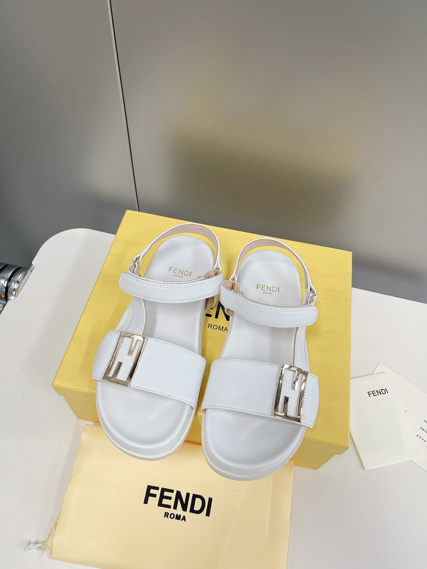 Fendi White Jacquard Sandals For Women - Soul Replicas