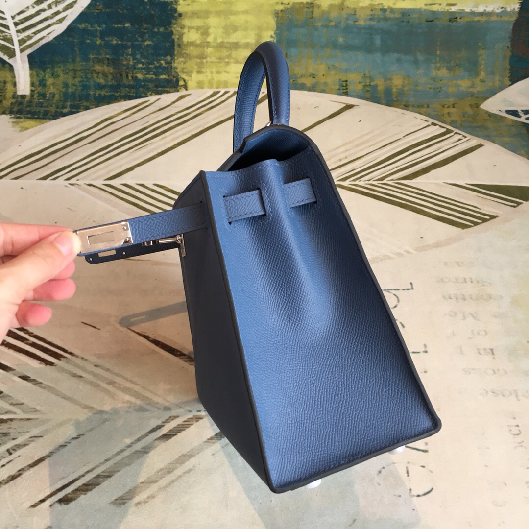 Hermes Kelly Navy For Women Silver Toned Hardware 10in/25cm - Soul Replicas