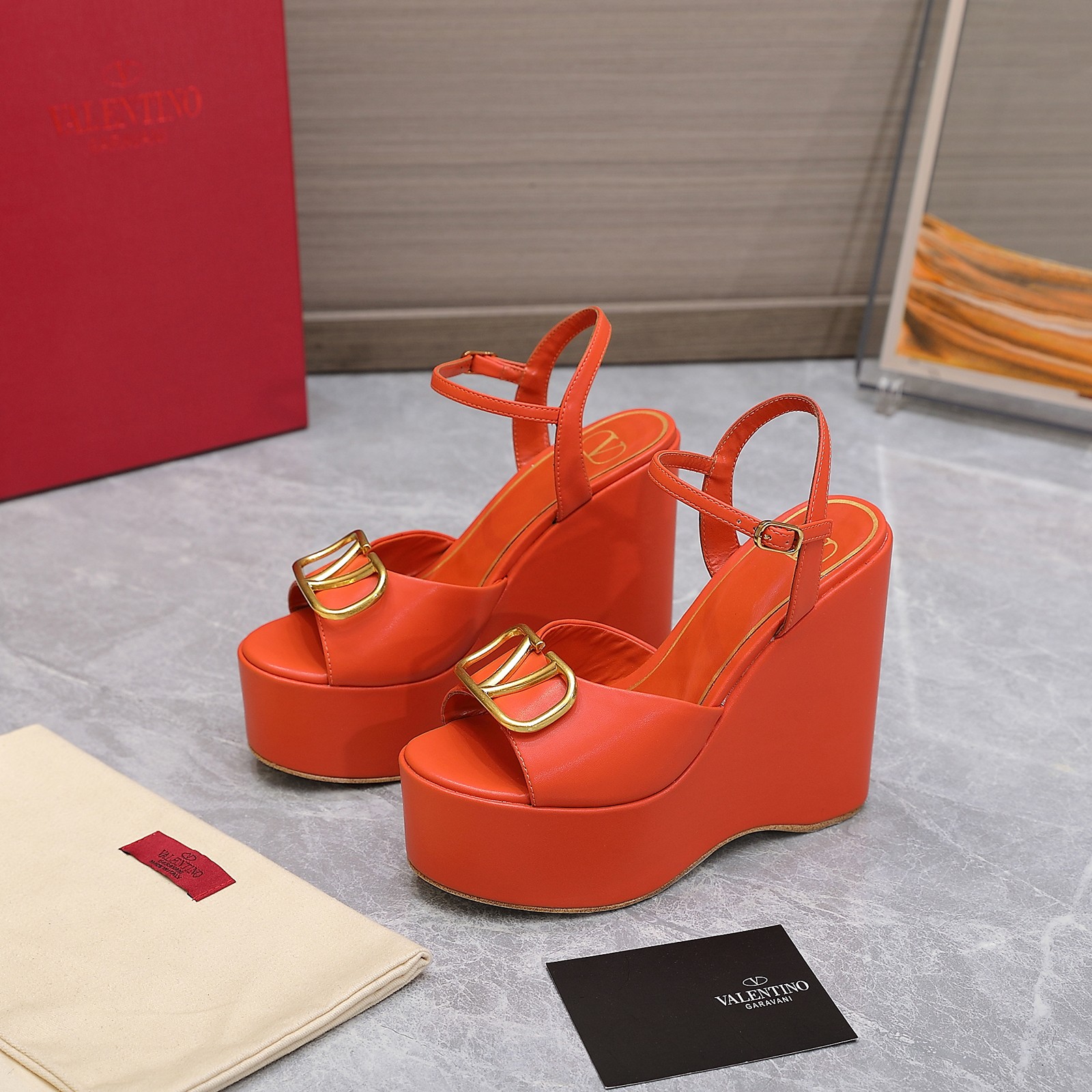 Valentino Garavani Block Heel Platform Sandals Orange For Women XW2S0DU9/DSH - Soul Replicas