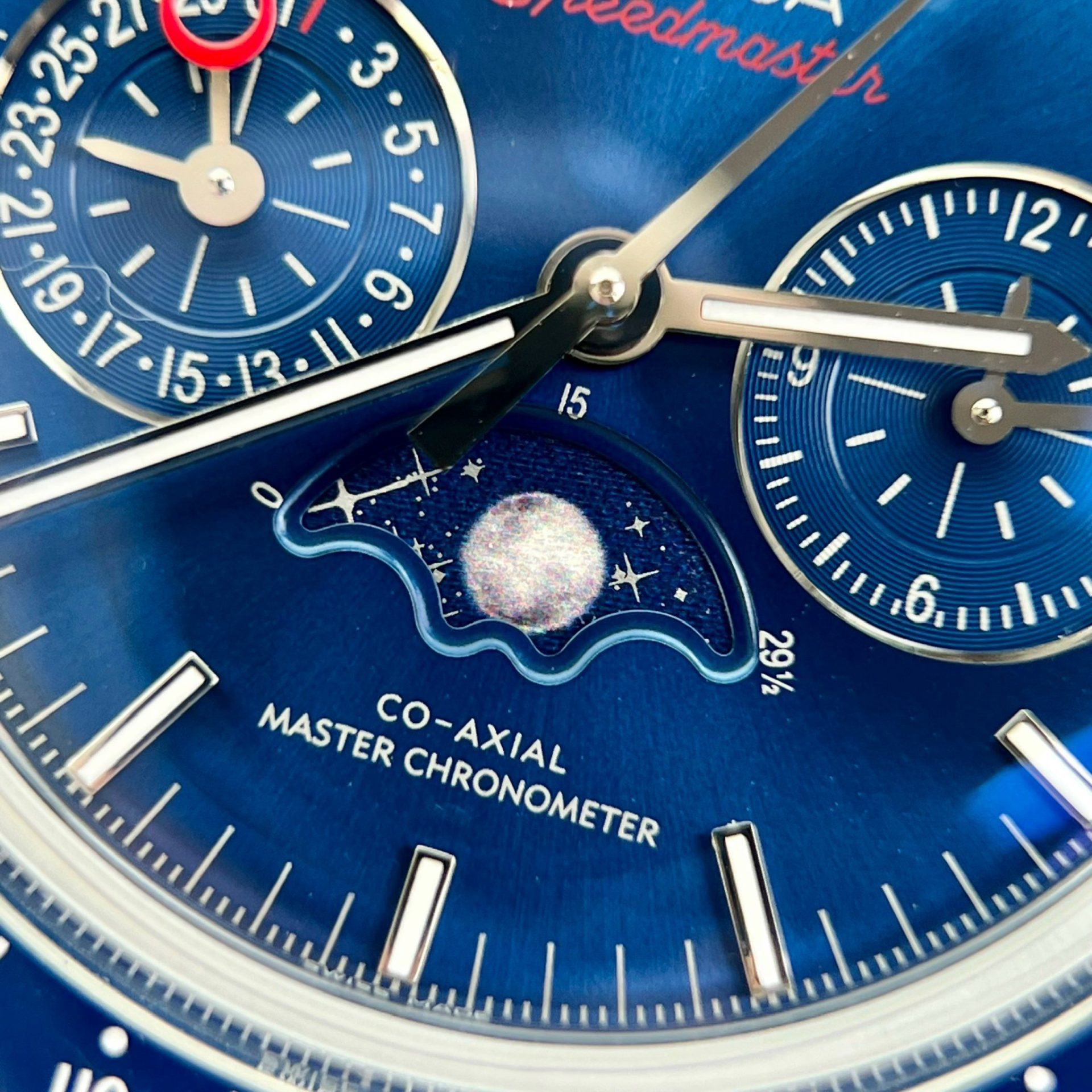 Omega Replica Watch Speedmaster Co-Axial Moonphase Blue Dial 44mm - Soul Replicas