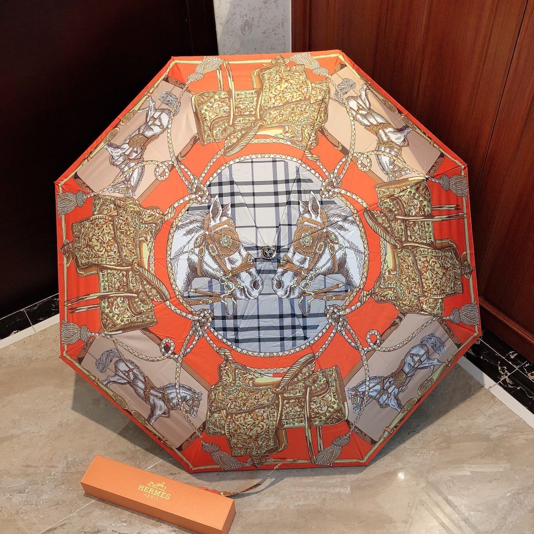 Hermes Pluie De H Folding Umbrella Orange - Soul Replicas