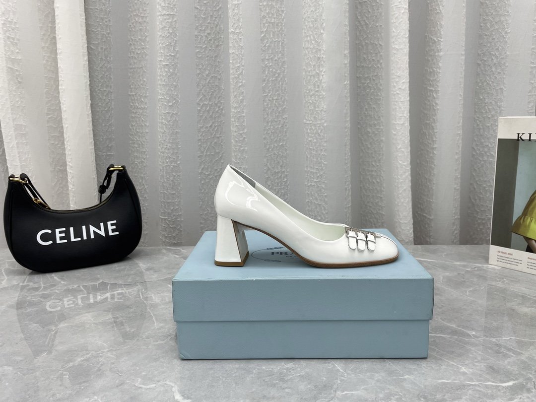 Prada Brushed Pumps White For Women 2.5in/65mm Prada - Soul Replicas