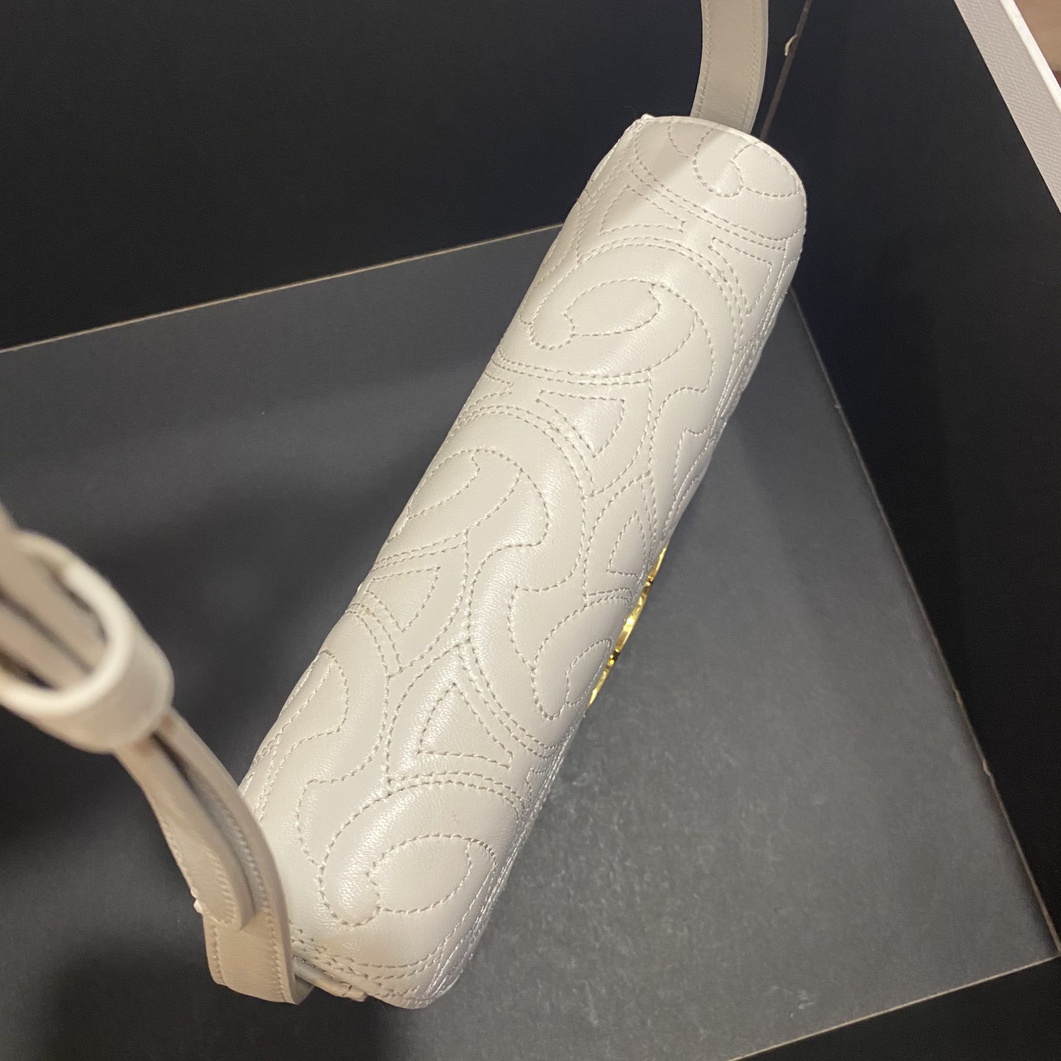 Celine Triomphe Shoulder Bag In Quilted Triomphe Lambskin White For Women 8in/20cm 194143EF4.01BC - Soul Replicas