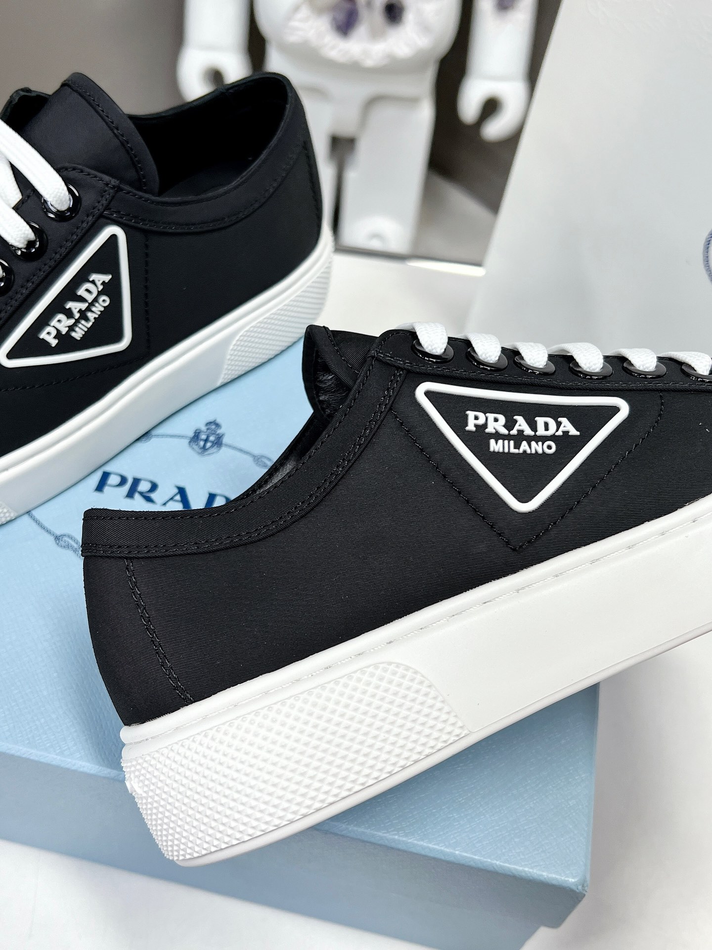 Prada Macro Re-Nylon And Brushed Sneakers Black For Women 1.2in/30mm Prada - Soul Replicas