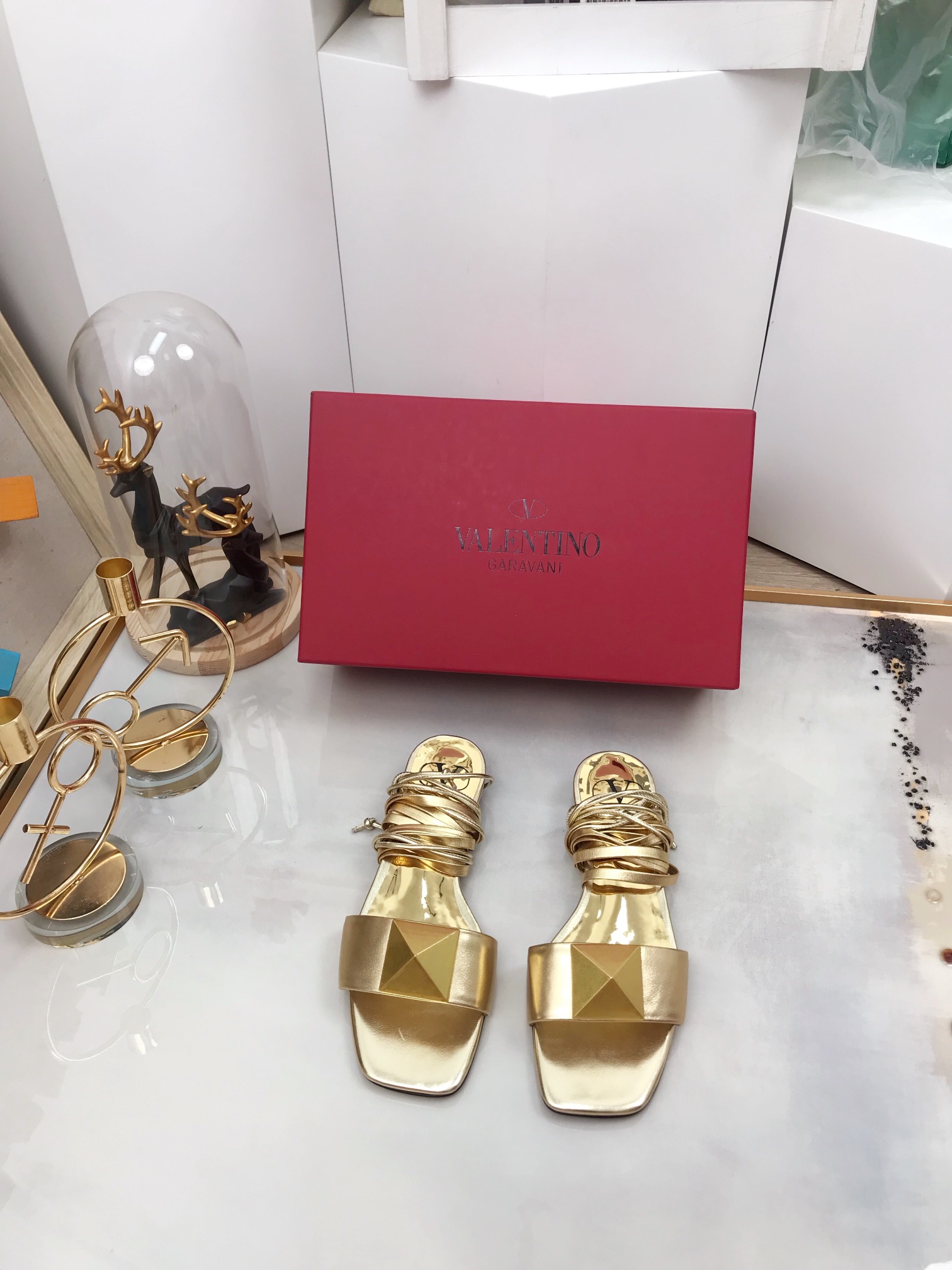 Valentino Garavani One Stud Gladiator Flat Sandals Gold For Women WS0EK9CYI - Soul Replicas