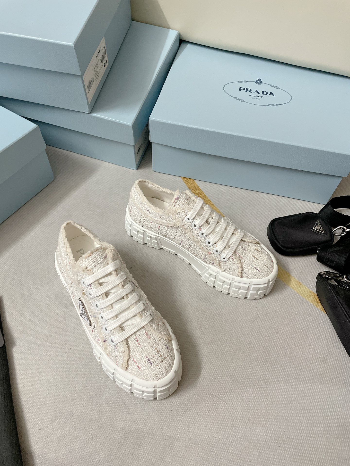 Prada Double Wheel Gabardine Sneakers White For Women 2in/50mm Prada  - Soul Replicas