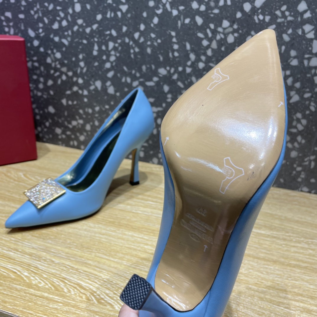 Valentino Garavani One Stud Pump With Maxi Stud Crystals Light Blue For Women WS0FH8XIC - Soul Replicas