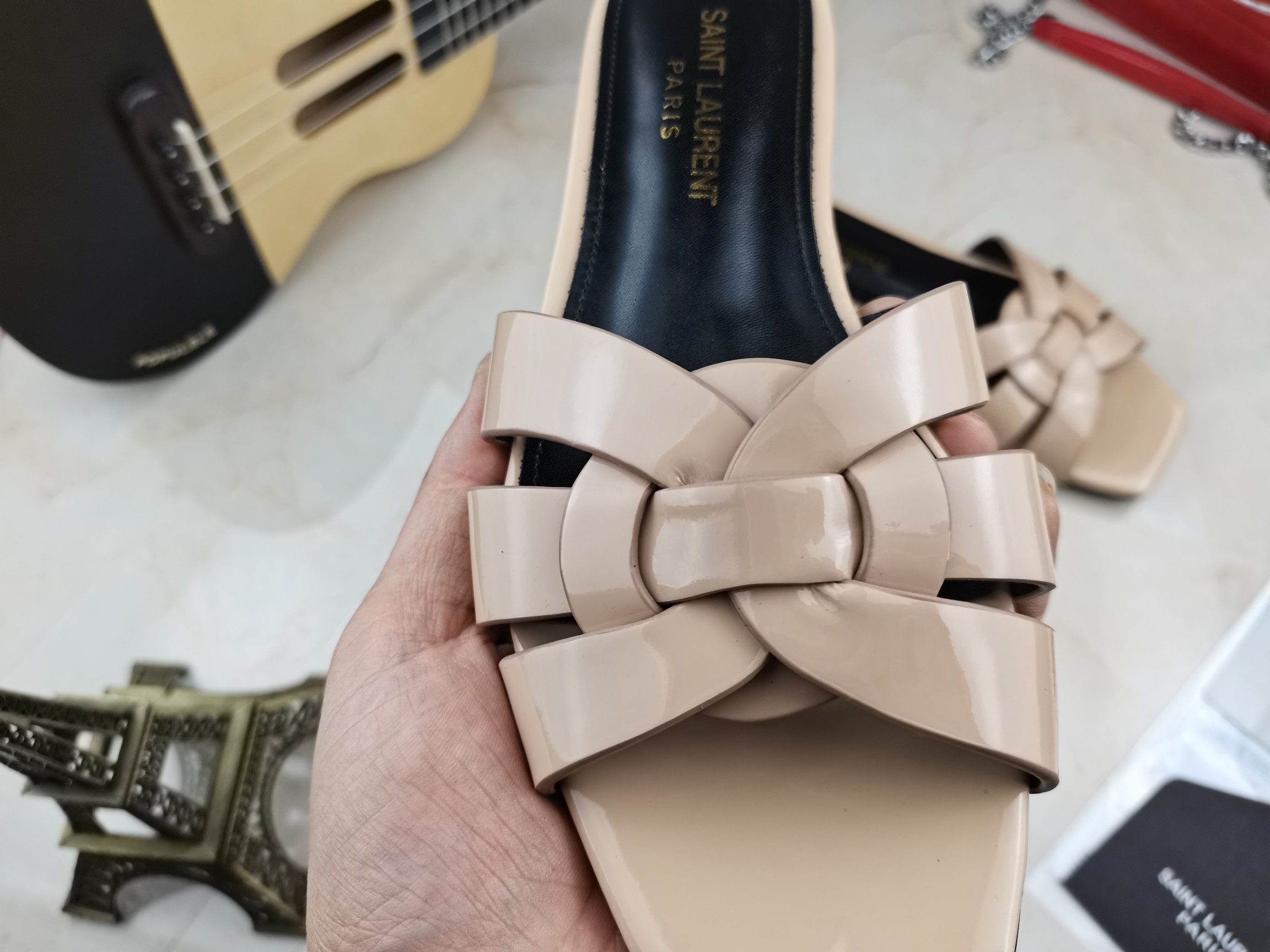 Yves Saint Laurent Women's Tribute Flat Mules Beige For Women YSL 571952B8I009935 - Soul Replicas