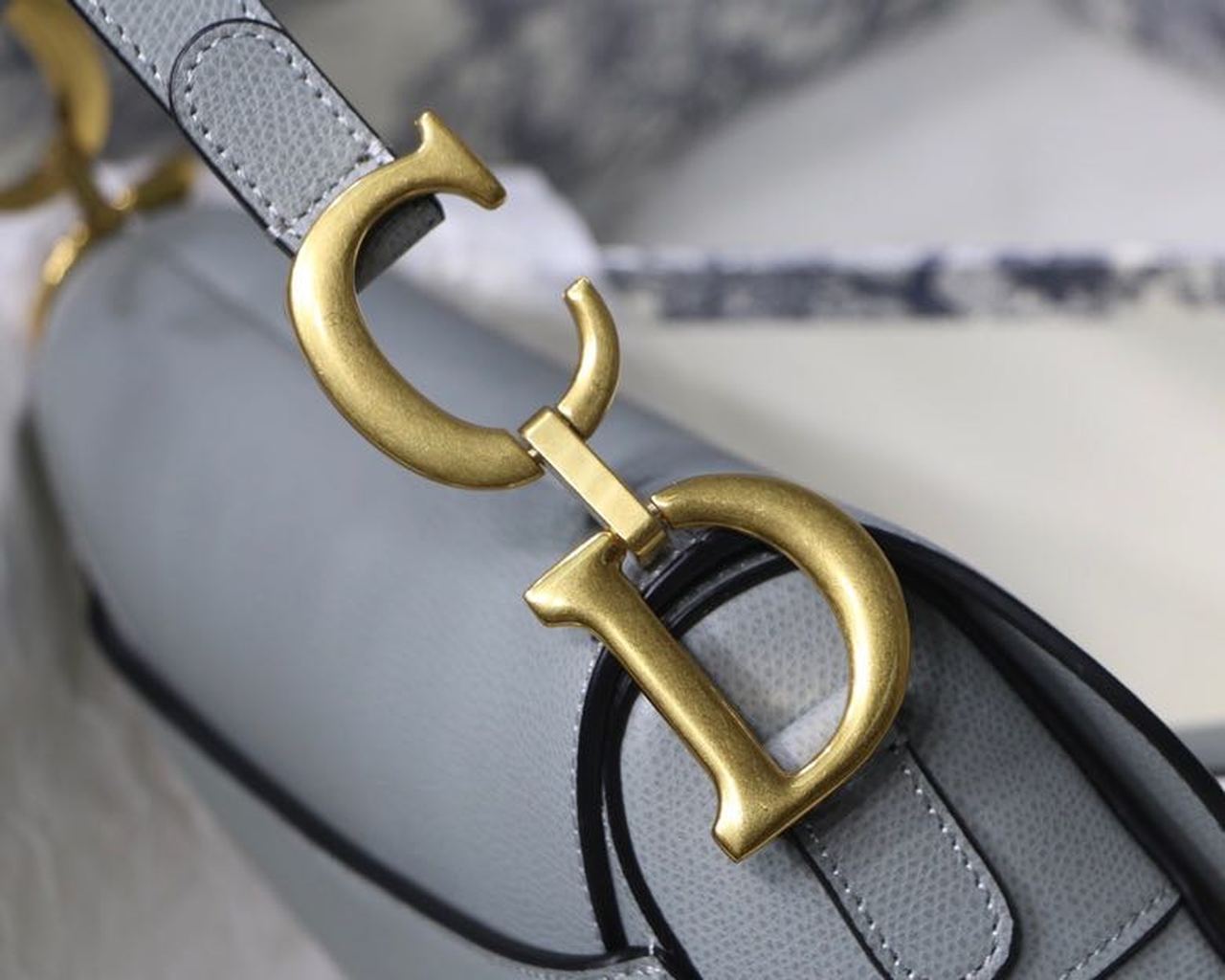 Christian Dior Saddle Bag Light Blue Grained Gold Toned Hardware For Women 25cm/10in CD - Soul Replicas
