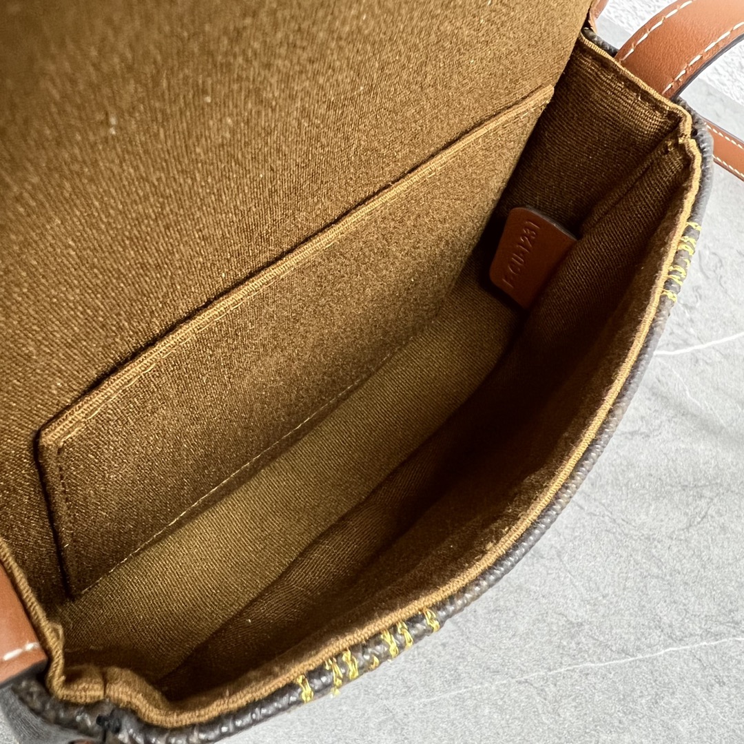 Celine Mini Besace In Triomphe Canvas With Triomphe Heart Embroidery Brown For Women 6in/15cm 196702ECK.04LU - Soul Replicas