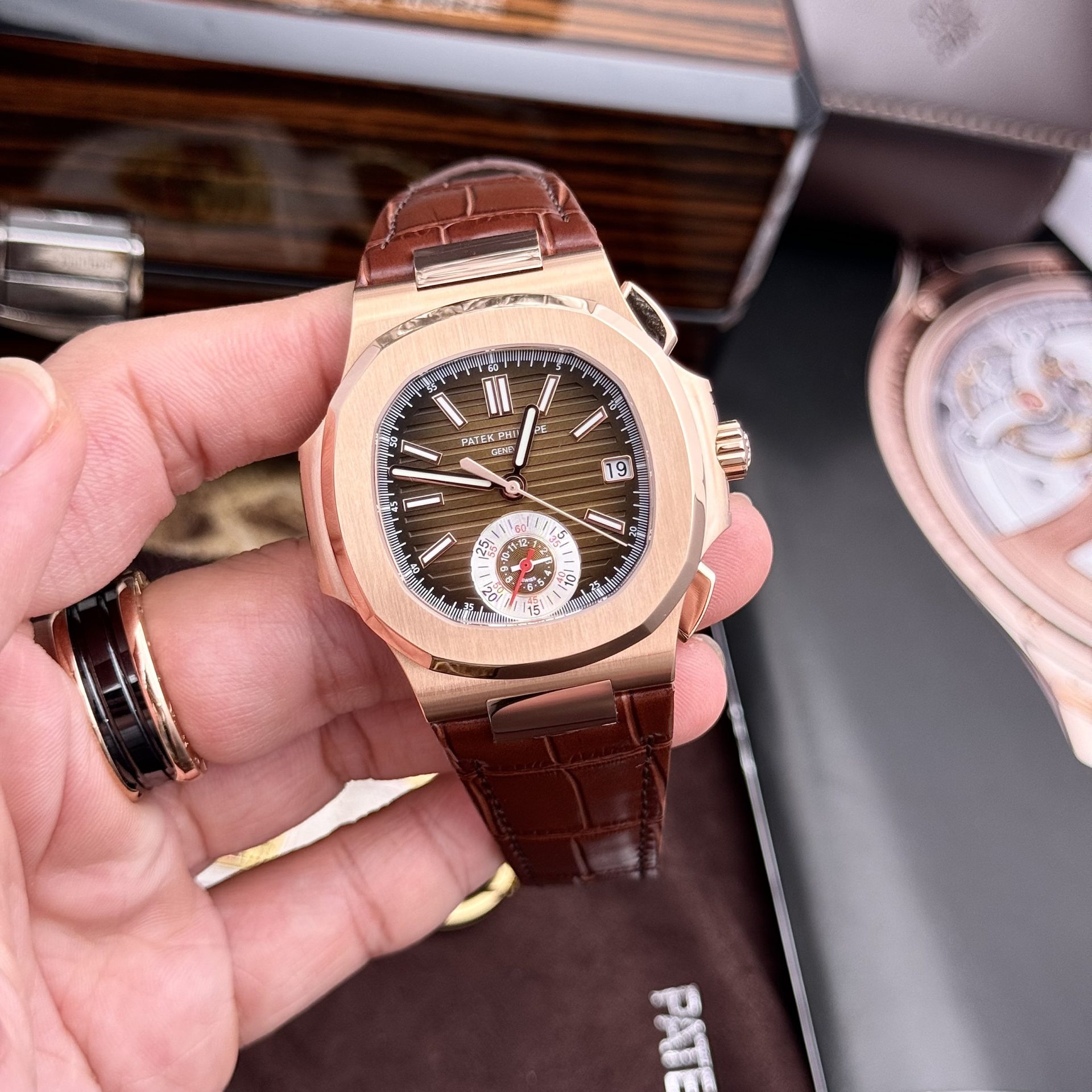 Patek Philippe Replica Watch Nautilus 5980 Brown Dial Leather Strap 40mm - Soul Replicas