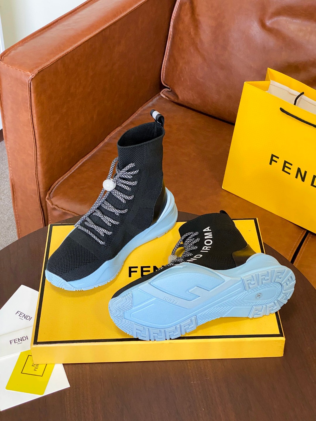 Fendi High Top Sneakers Black Blue For Women - Soul Replicas