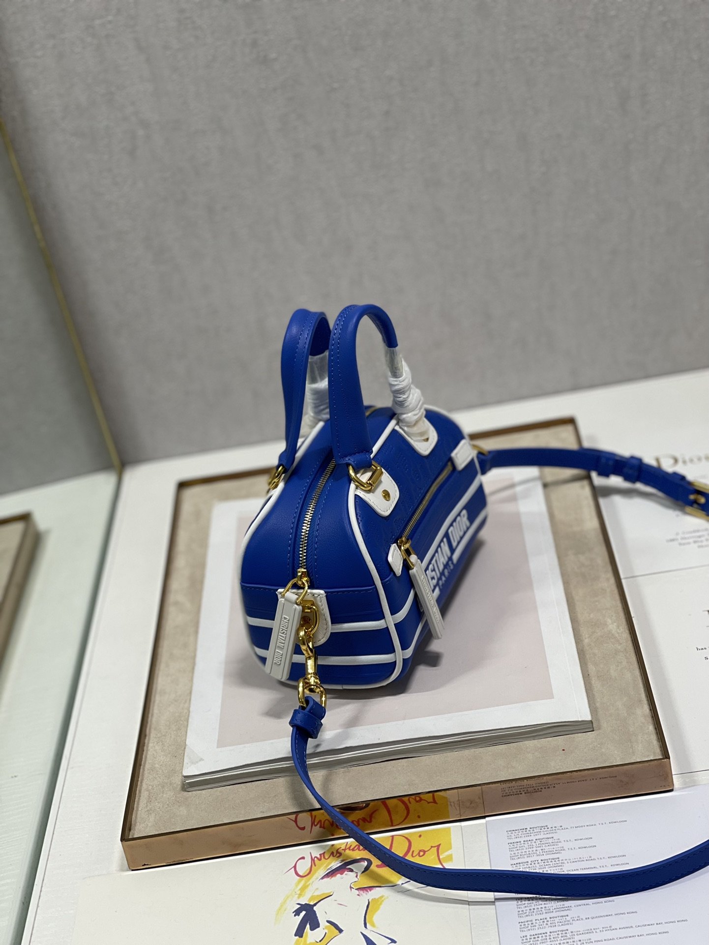 Christian Dior Mini Vibe Zip Bowling Bag. Blue. For Women Women-s Handbags. Bowling Bags. 17cm CD - Soul Replicas