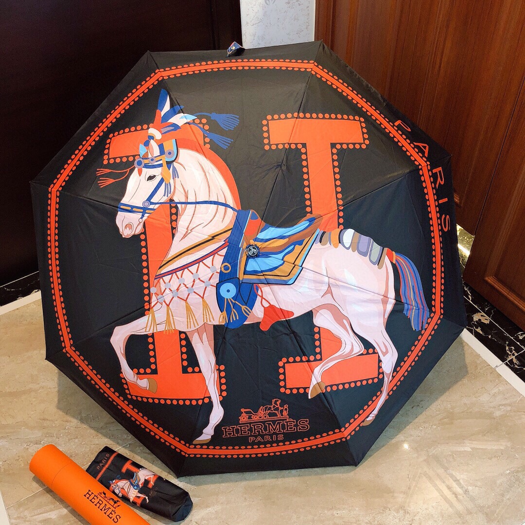 Hermes Pluie De H Folding Umbrella Black - Soul Replicas