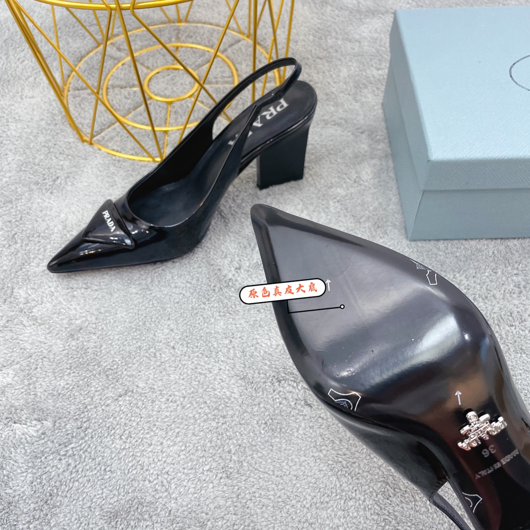 Prada Patent Sling-Back Pumps Black For Women 3.5in/90mm Prada - Soul Replicas