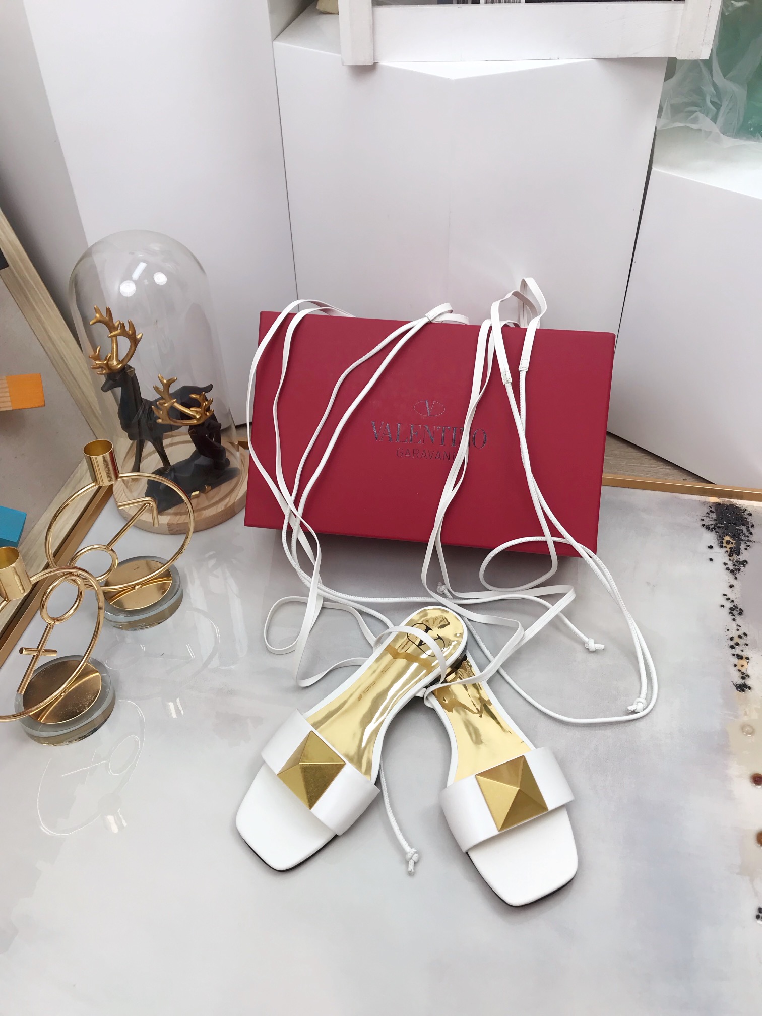 Valentino Garavani One Stud Gladiator Flat Sandals White For Women WS0EK9CYI - Soul Replicas