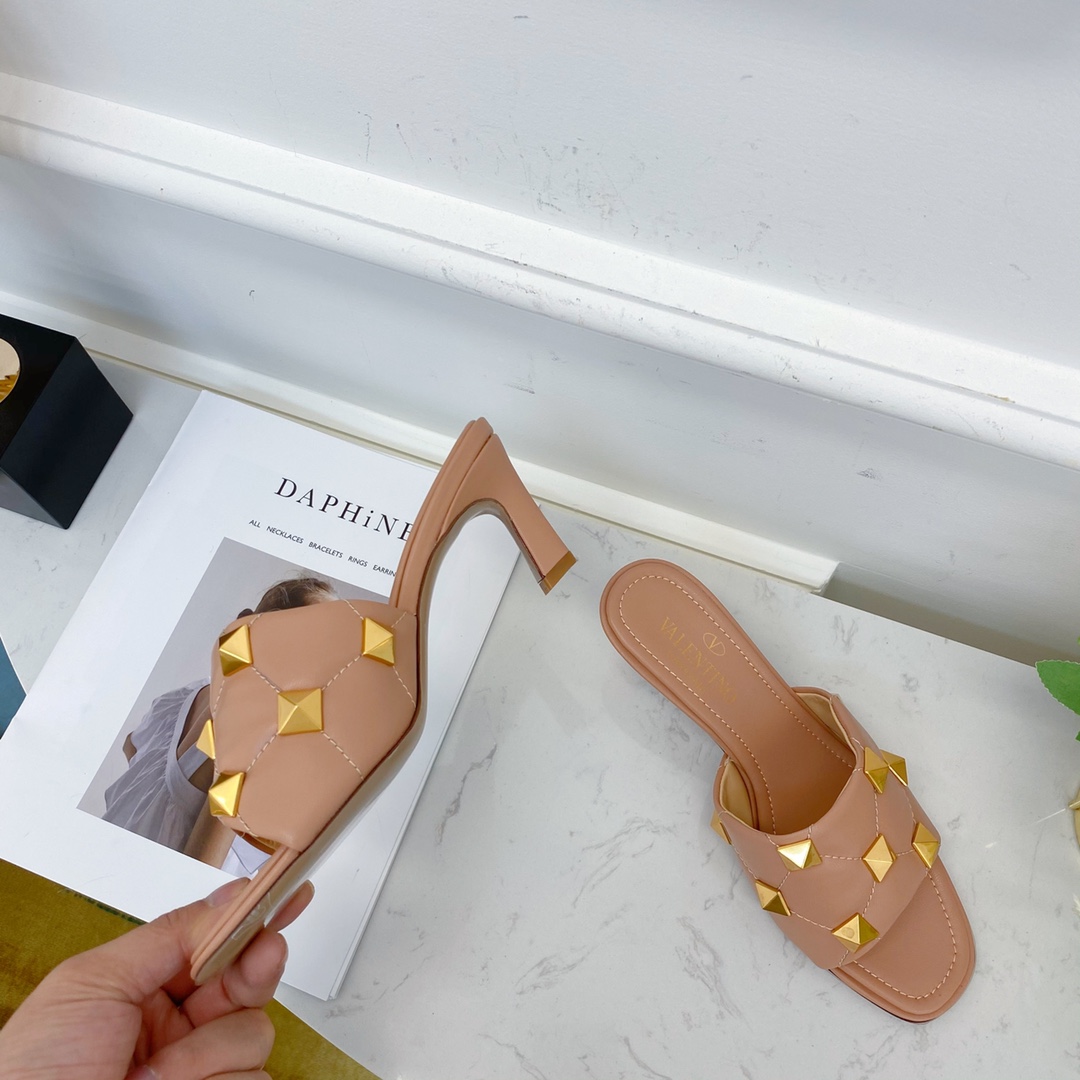 Valentino Garavani Quilted Roman Stud Heeled Sandals Beige For Women XW2S0BK3/ZCG - Soul Replicas