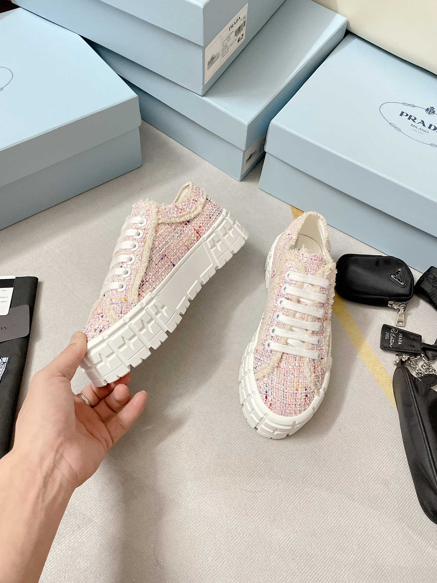 Prada Double Wheel Gabardine Sneakers Pink For Women 2in/50mm Prada - Soul Replicas