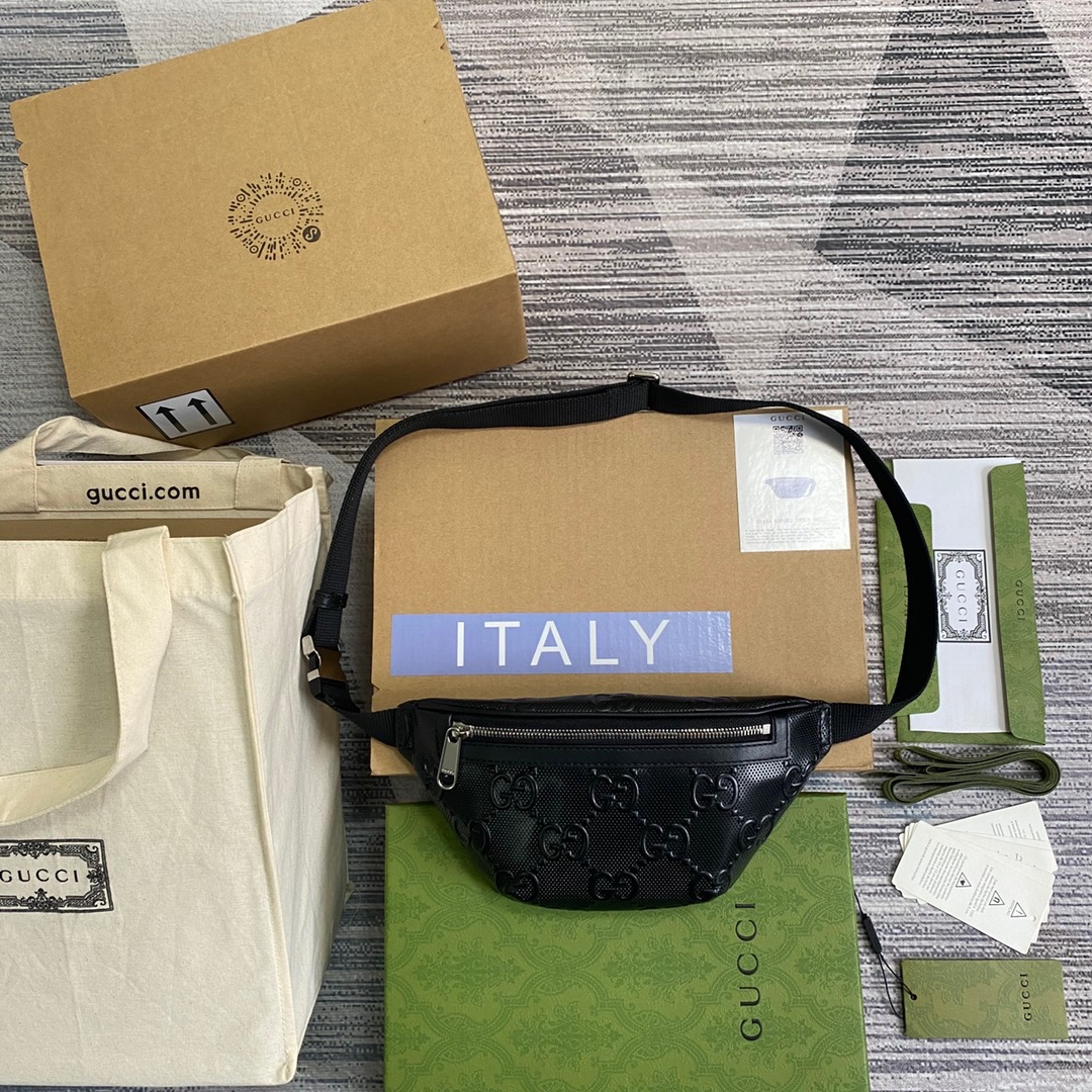 Gucci Embossed Belt Bag Black Gucci Embossed For Men  9.1in/23cm Gucci 658582 1W3CN 1000 - Soul Replicas