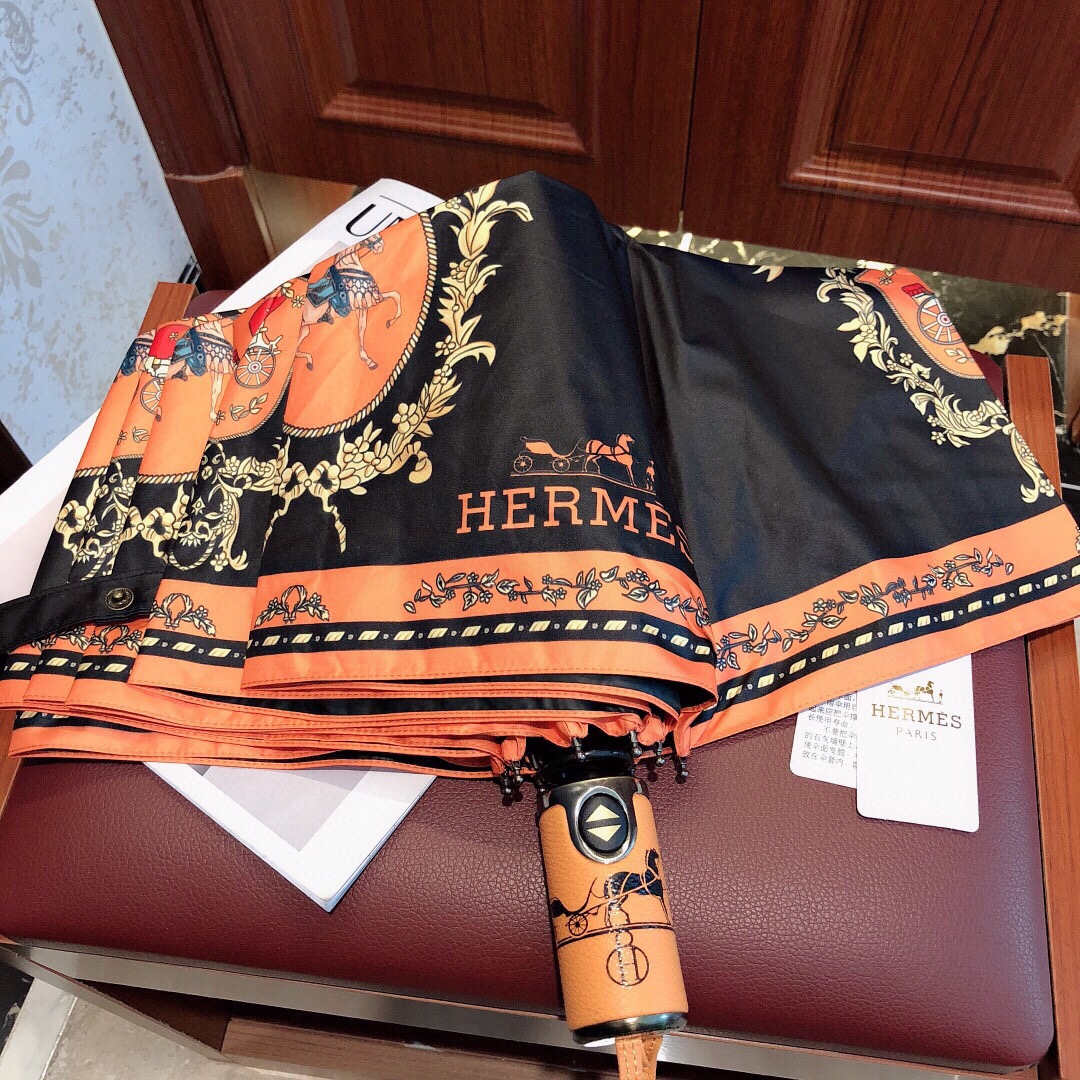 Hermes Pluie De H Folding Umbrella Black - Soul Replicas
