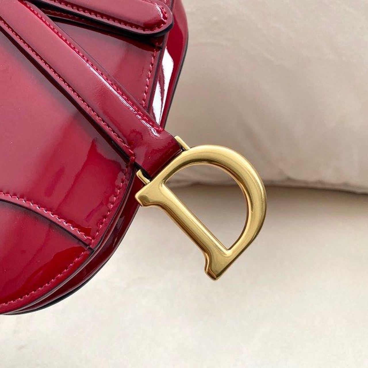 Christian Dior Micro Saddle Bag Red Patent Gold Toned Hardware For Women 19.5cm/7.6in CD - Soul Replicas