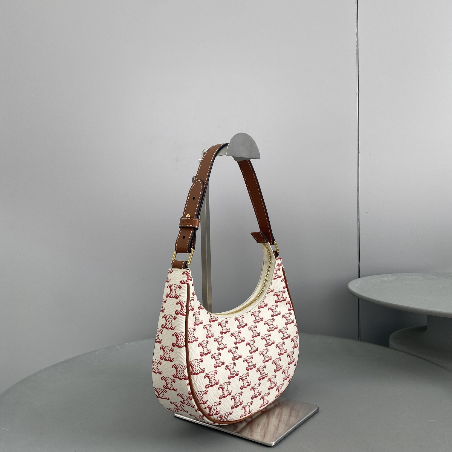 Celine Ava Bag In Triomphe Canvas White/Red For Women 9in/23.5cm  - Soul Replicas