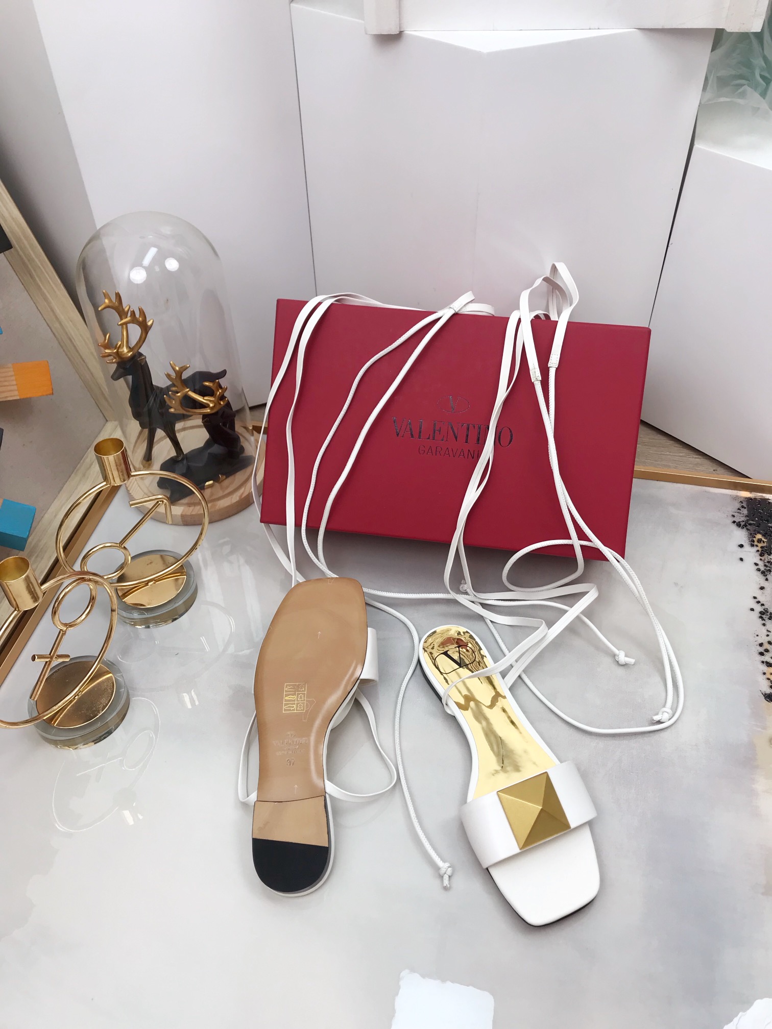 Valentino Garavani One Stud Gladiator Flat Sandals White For Women WS0EK9CYI - Soul Replicas