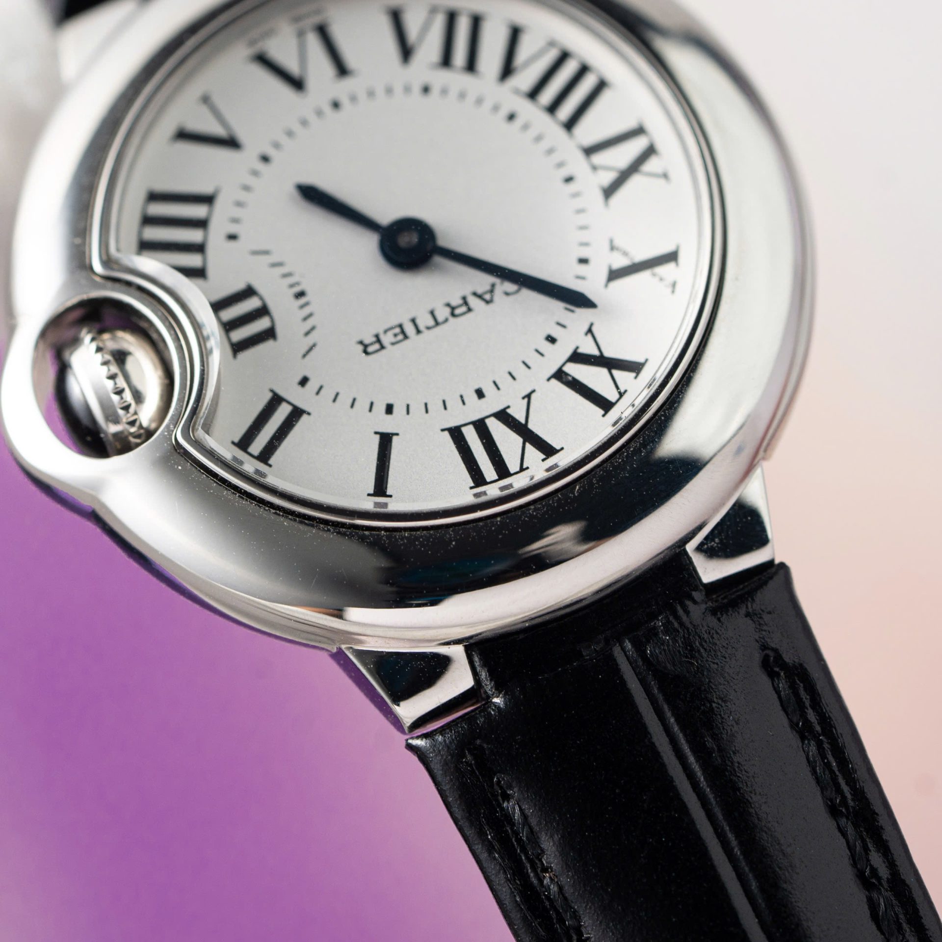 Cartier Ballon Bleu Women-s Replica 11 Watch White Dial Black Leather Strap 28mm - Soul Replicas