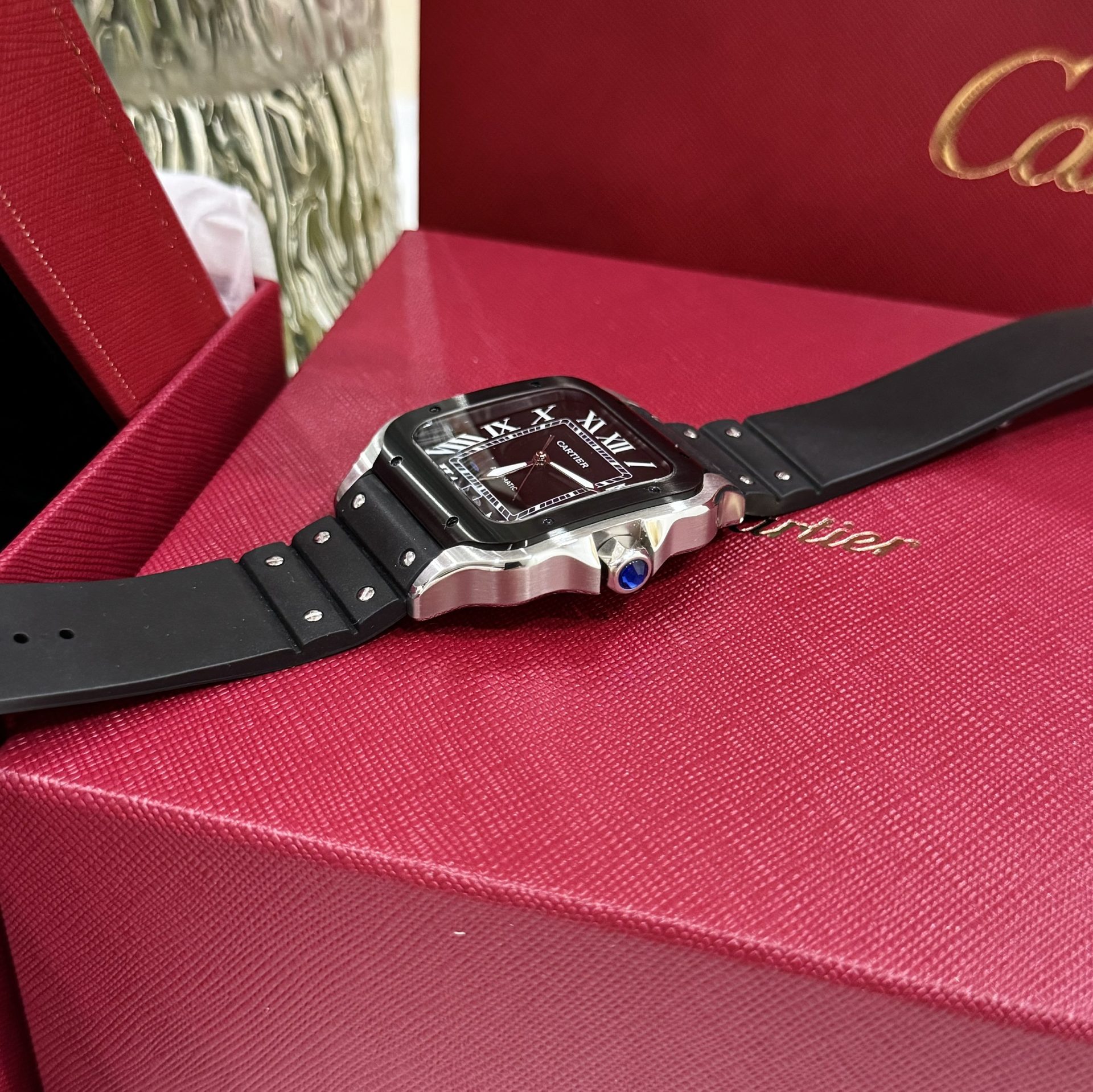 Cartier Replica Watches Santos Black Dial Roman Numeral Pile BV Factory 39.8mm - Soul Replicas