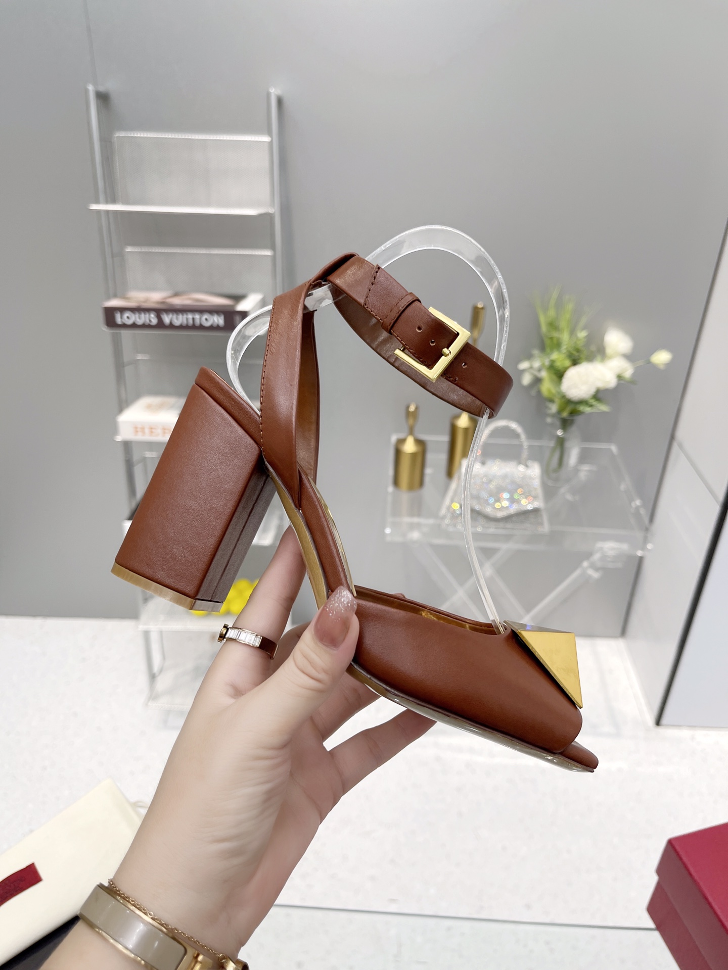 Valentino Garavani One Stud Sandal With Maxi Stud Embellishment Brown For Women XW0S0EI6CYII16 - Soul Replicas