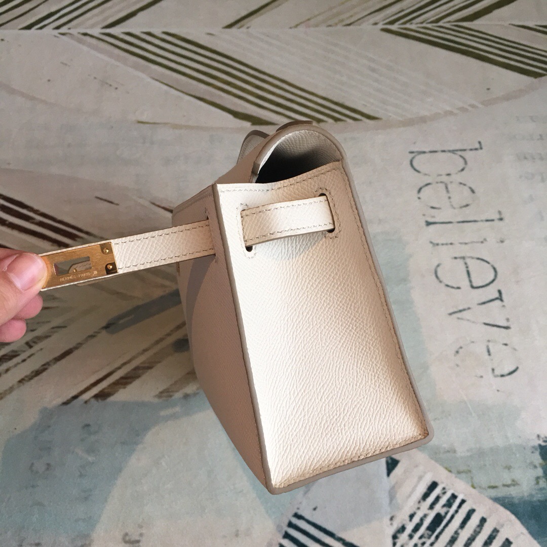 Hermes Kelly Pochettee White For Women Gold Toned Hardware 8.5in/22cm - Soul Replicas