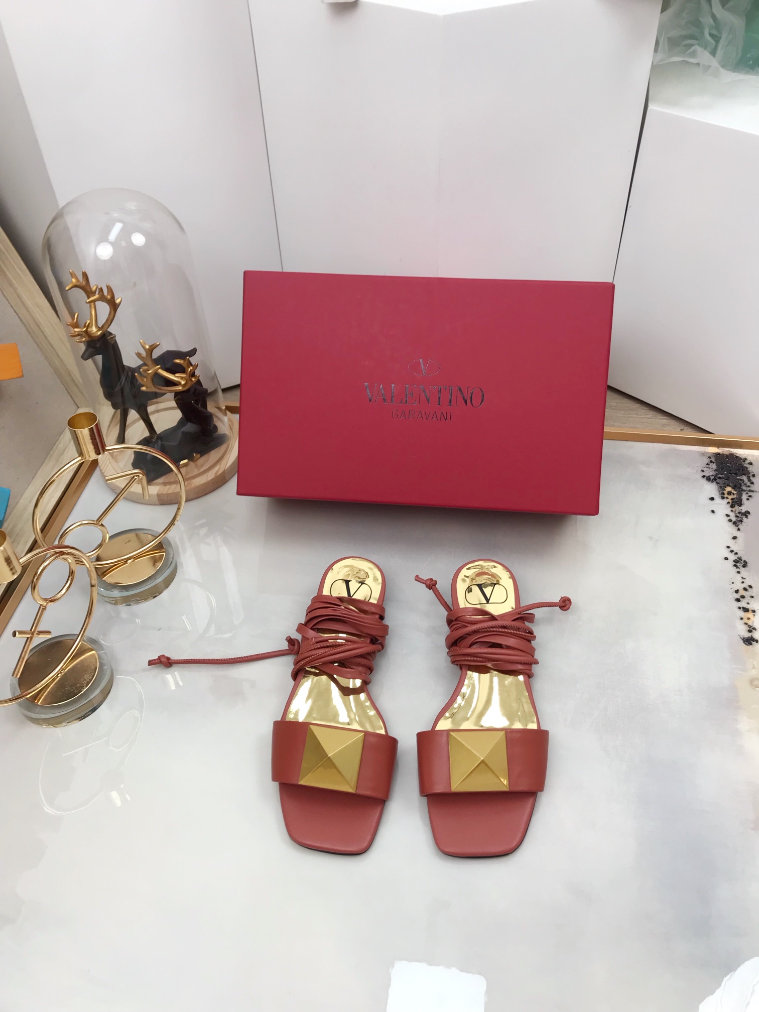 Valentino Garavani One Stud Gladiator Flat Sandals Light Brown For Women WS0EK9CYI - Soul Replicas