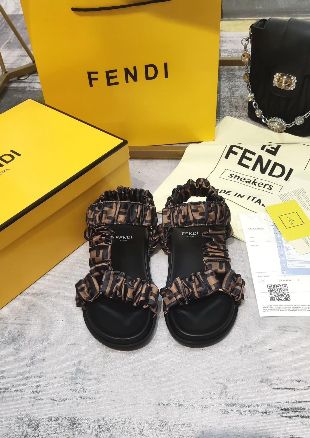 Fendi Feel Brown Satin Sandals For Women 8X8291AE7SF0R7V - Soul Replicas
