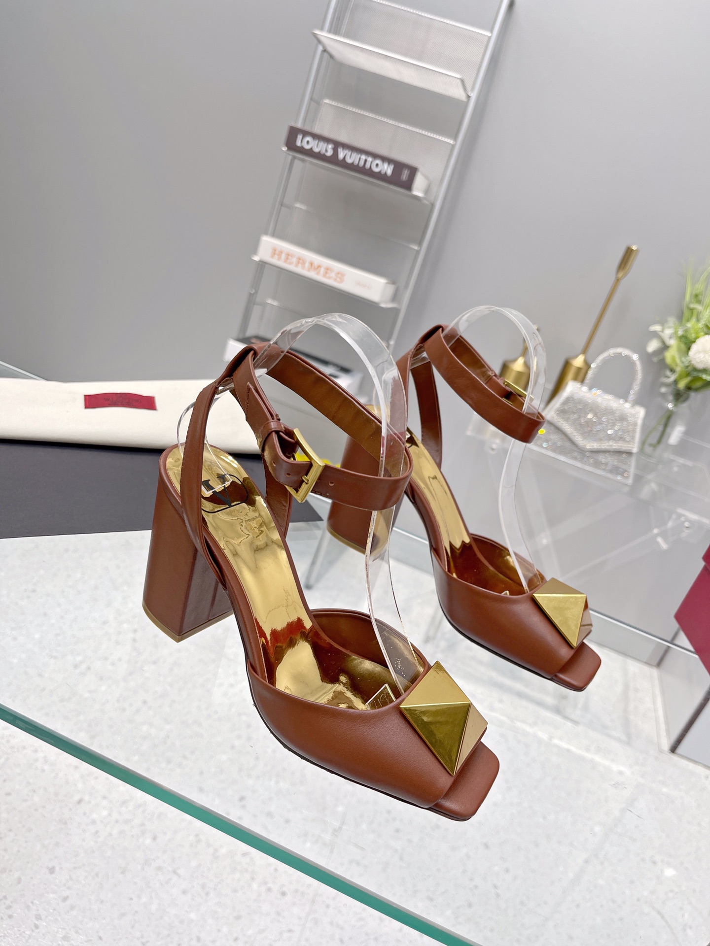 Valentino Garavani One Stud Sandal With Maxi Stud Embellishment Brown For Women XW0S0EI6CYII16 - Soul Replicas