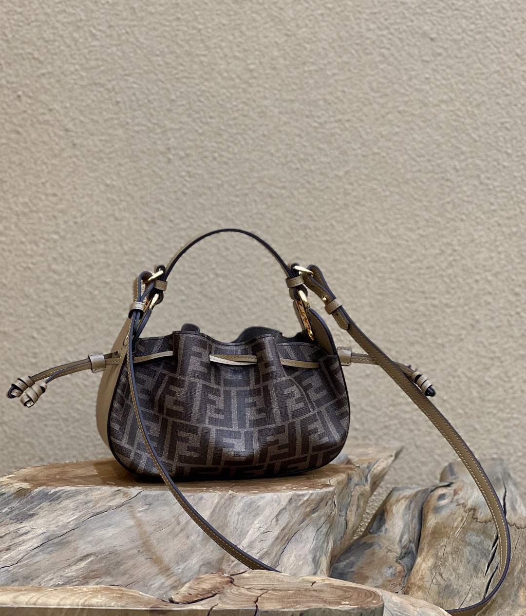 Fendi Pomodorino Brown FF Fabric Mini Bag For Woman 17cm/6.5in 8BS059AHWVF1GE3 - Soul Replicas
