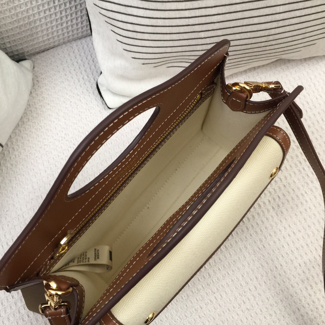 Burberry Mini Two-tone Canvas And Pocket Bag Brown For Women. Women-s Bags 10.4in/26.5cm 80393611 - Soul Replicas