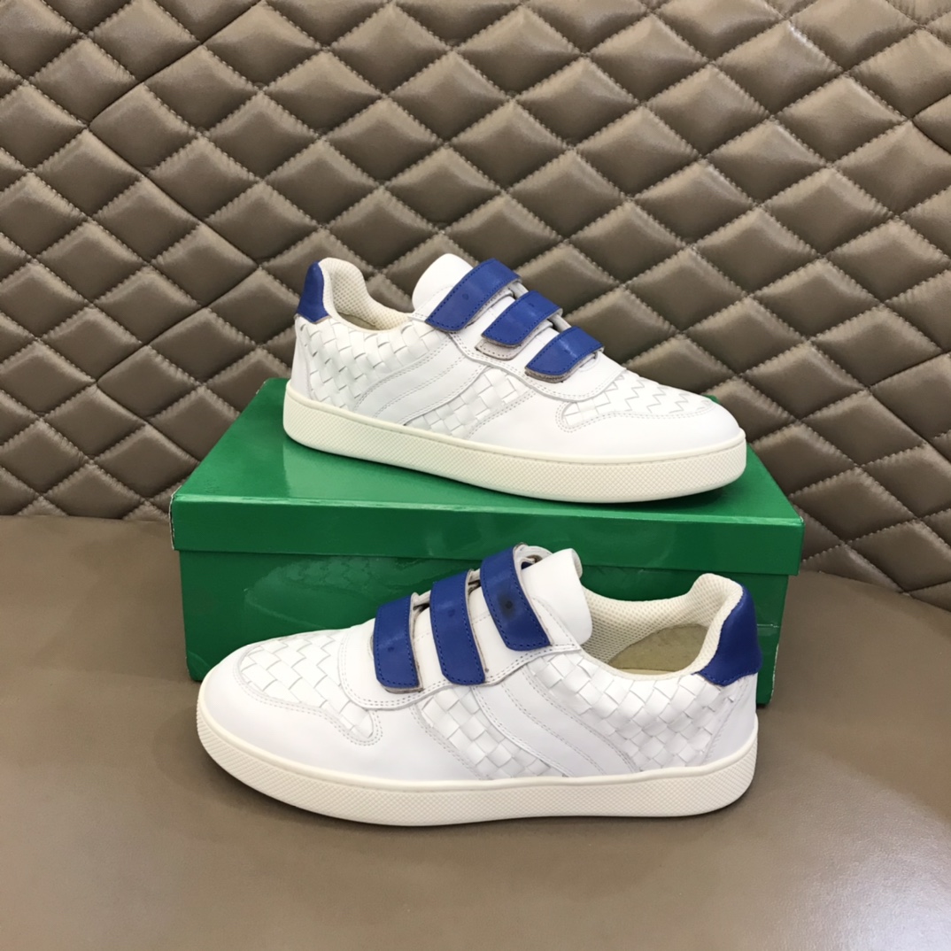 Bottega Veneta Men's Closure Straps With Wave Line Sneakers White And Blue For Men - Soul Replicas