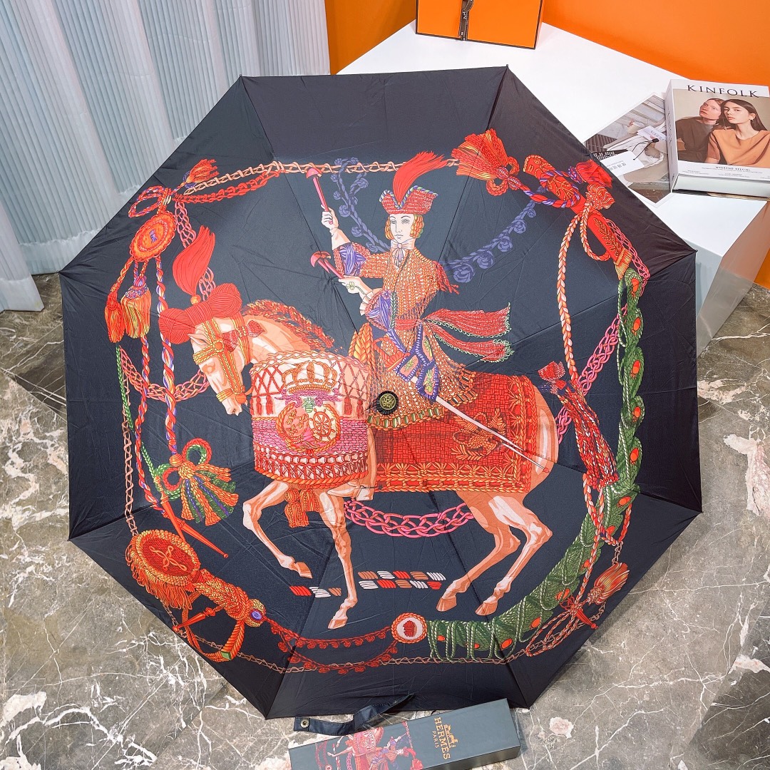 Hermes Pluie De H Folding Umbrella Black - Soul Replicas