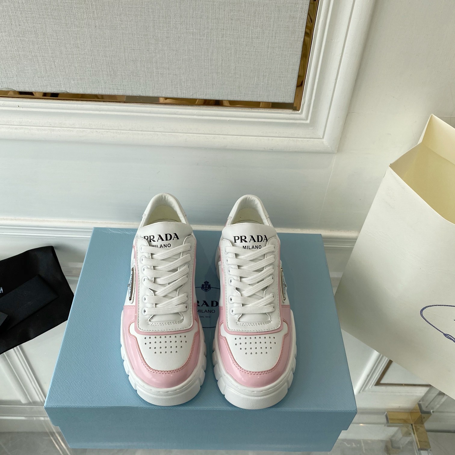 Prada Women's Gabardine Sneakers Pink For Women LV - Soul Replicas